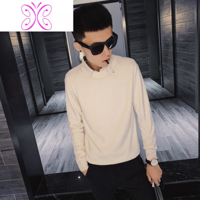 YUANSU假两件毛衣男士韩版修身潮流网红衬衫领针织衫时尚痞帅连体打底衫毛衣