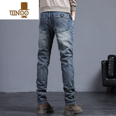 YANXU复古牛仔裤男2023新款男士宽松直筒休闲长裤子修身小脚弹力