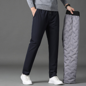 花花公子品牌保暖白鹅绒男士休闲裤修身型中腰莫代尔商务时尚外穿羽绒裤冬
