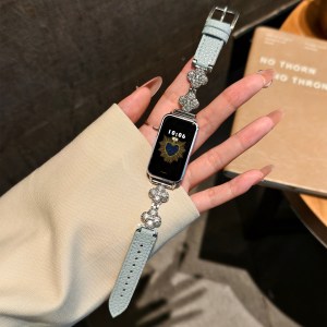 适用华为手环11pro表带荣耀10金属幸运草荔枝纹9皮质8细手腕专用运动智能高级感颜值女生替换手链jw夏天配件