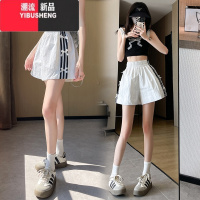 YIBUSHENG大码蝴蝶结休闲短裤女2024季薄款速干运动裤高腰热裤宽松阔腿裤