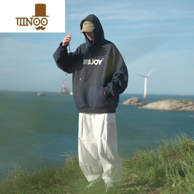 YANXUE2023秋男女同款卫衣410g连帽字母印花珠地空气层宽松上衣潮