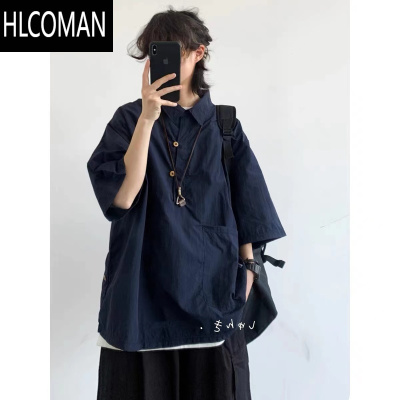 HLCOMAN日系复古cityboy衬衣男夏季港风ins宽松休闲百搭翻领短袖衬衫