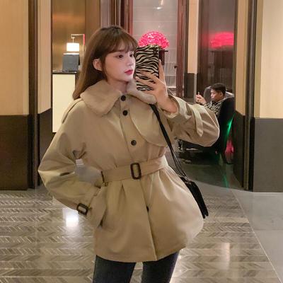 迪鲁奥(DILUAO)40岁50岁妈妈穿的衣服秋冬2021新款通勤法式中长款收腰毛棉加厚气质长袖风衣外套女