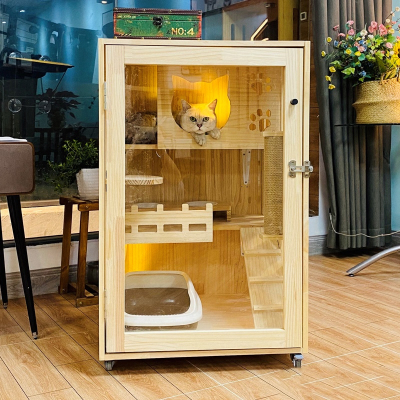 猫别墅实木猫笼猫舍猫柜豪华猫窝猫米妮展示柜宠物笼具猫繁育笼猫酒店