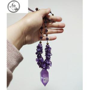 天然紫晶原石吊坠毛衣链女长款项链 高雅时尚百搭四季饰品配饰 JiMi 紫色薰衣草紫色双尖坠