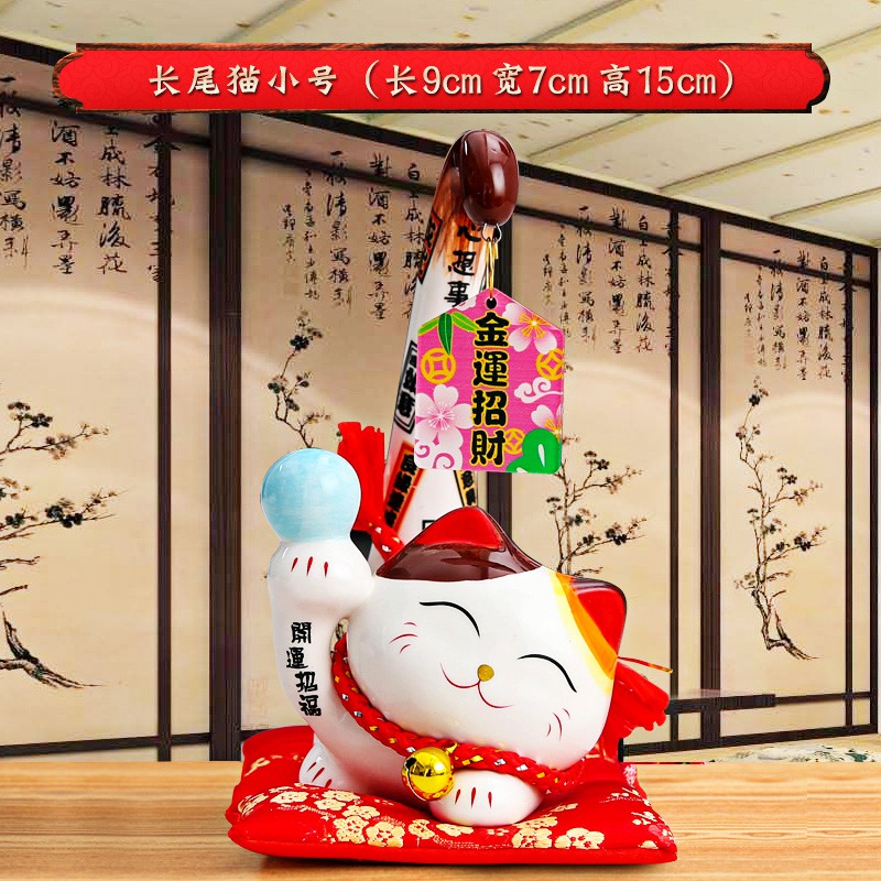 新款长尾猫日式猫财神猫家居摆件开业送儿童女孩生日 三维工匠 长尾猫