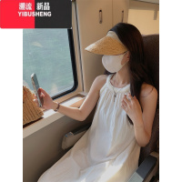 YIBUSHENG胖妹妹法式无袖挂脖吊带连衣裙女装季高级感小众大码内搭长裙子
