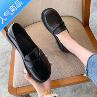 SUNTEK小皮鞋女夏天小众设计感2023夏季新款舒适平底上班族一脚蹬乐福鞋