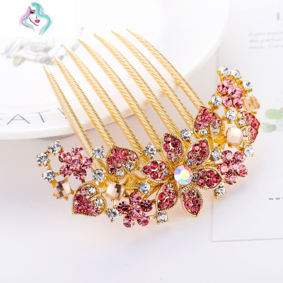 韩国头饰发梳插梳盘发优雅水钻刘海梳女成人发饰品古风七齿发夹子你那么美暖紫色2184紫色