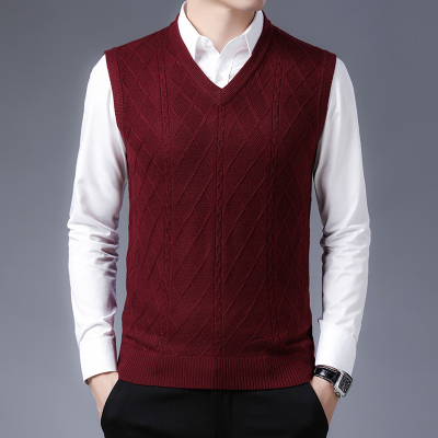 1马克劲霸男装旗舰店2020秋冬新款男士羊毛背心马甲纯色格子V领无袖毛衣342