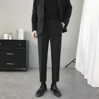 SUNTEK裤子男秋季九分裤港风直筒垂坠感西裤韩版潮流休闲白色宽松西装裤西裤
