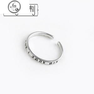 简约设计S925纯银饰品复古古希腊文字开口戒指女指环尾戒 JiMi 希腊文戒指