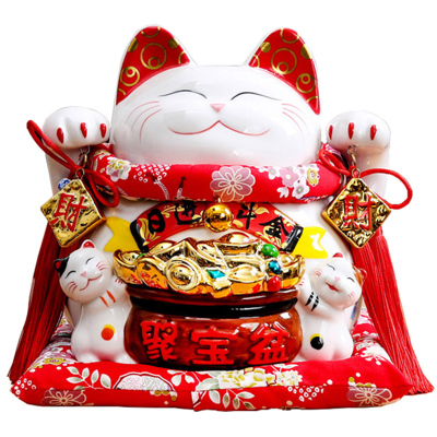 大号11寸陶瓷招财猫摆件陶瓷存钱罐招财猫储蓄罐礼盒装办公室前台客厅玄关酒柜家居装饰摆件送朋友商铺开业礼品乔迁礼物