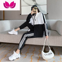 七斓加绒运动服套装女2023年新款休闲时尚减龄卫衣炸街跑步套