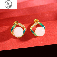 JiMi耳钉女银银和田玉高级感耳环耳坠小众设计玉石耳饰礼物