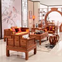 实木沙发组合中式仿红木南榆木茶楼酒店仿古家具客厅山水沙发