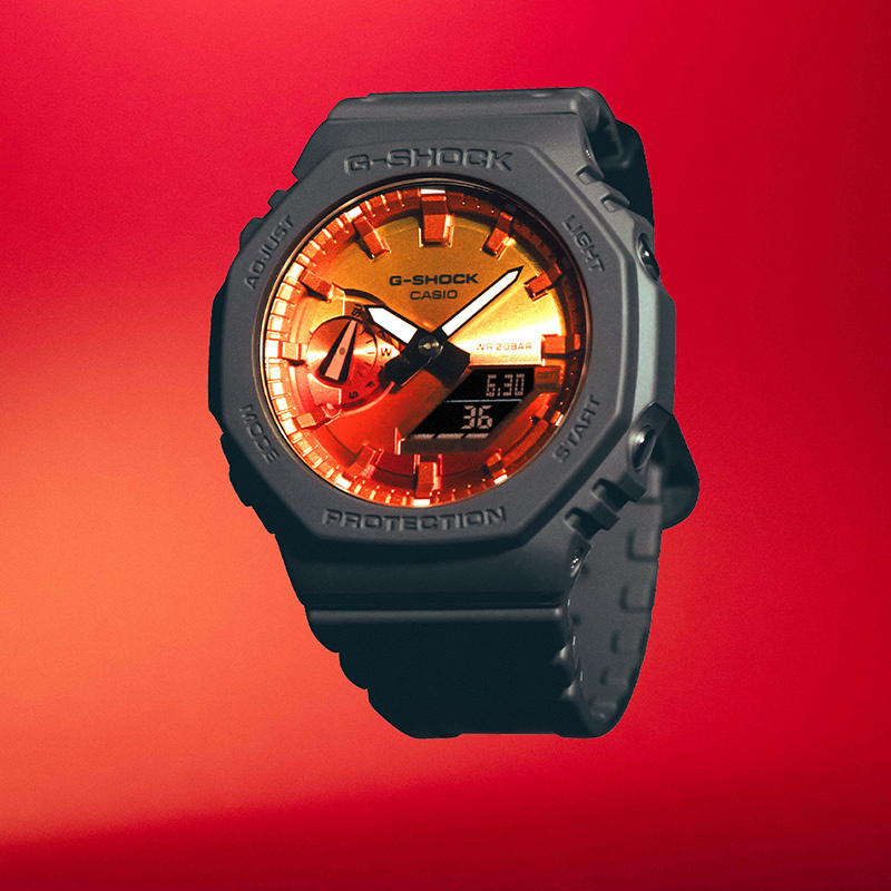 CASIO旗舰店卡西欧手表男款G-SHOCK运动心火八角橡树男士防水运动电子学生石英表男 日韩腕表GA-2100FL
