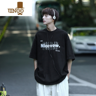 YANXU日系发泡字母短袖t恤男夏季上衣230G印花冰丝圆领长袖Y