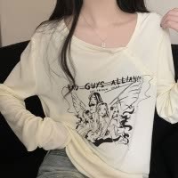 印花春秋打底宽松长袖T恤女秋季辣妹网红小众设计感气质洋气上衣