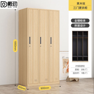 戴劲钢制仿木纹转印更衣柜员工宿舍铁皮衣柜鞋柜办公室储物柜三门A款