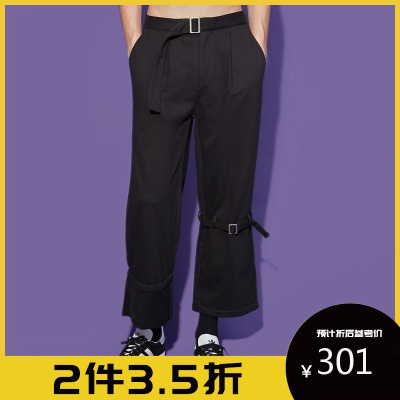 DEBRAND|秋新款吴克群潮牌LOGO系列男式休闲裤多飘带不对称