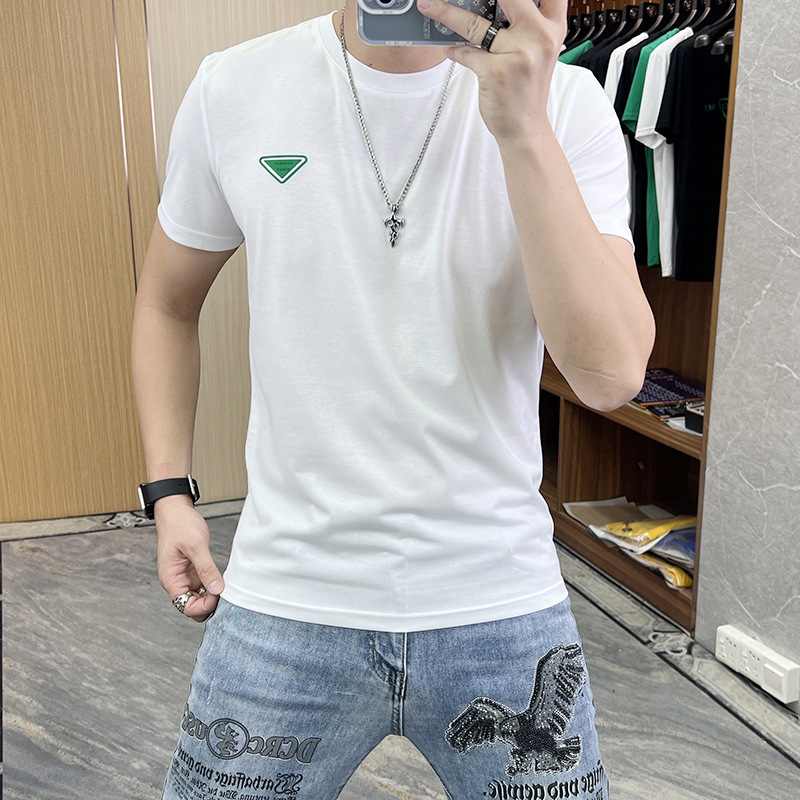 2026夏季短袖T恤男修身字母印花潮牌丝光棉圆领体恤休闲修身型