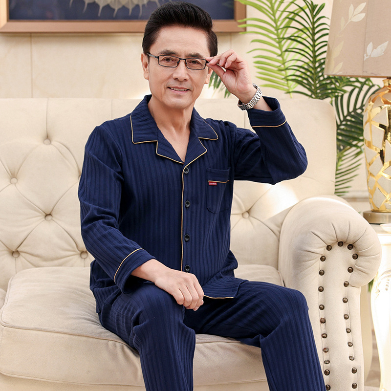 新款睡衣男士秋冬款棉质宽松长袖中老年开衫翻领高级感家居服套装