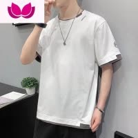 七斓t恤男短袖夏季新款韩版潮牌圆领假半袖ins潮宽松衣服男士体恤