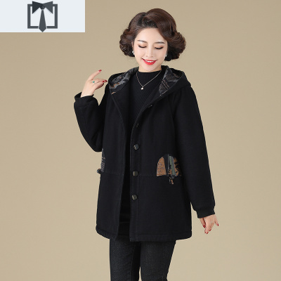 SUNTEK妈妈黑色牛仔外套女中长款中年外衣大码中老年秋冬装加绒加厚风衣风衣