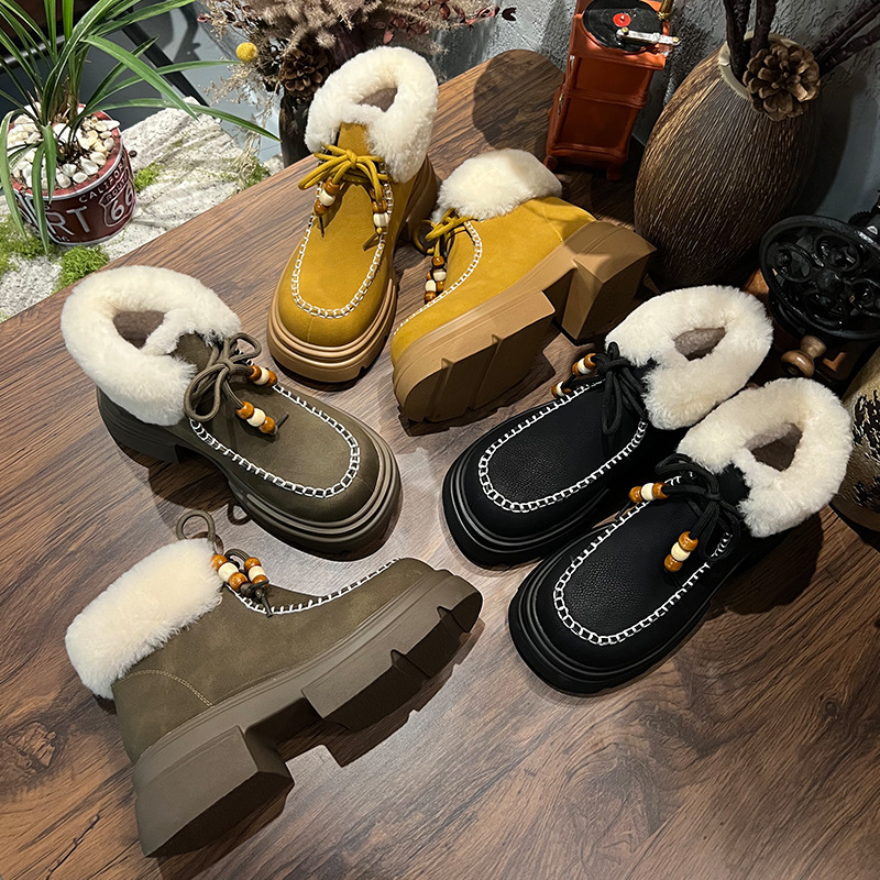 真羊毛雪地靴女冬季新款厚底加绒棉鞋女保暖复古短靴百搭靴子