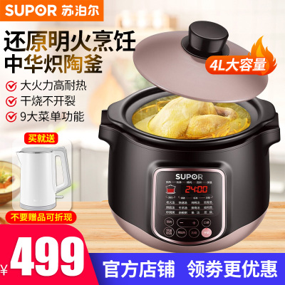 苏泊尔（SUPOR）4升大容量中华炽陶电炖锅陶瓷预约煲汤锅电炖盅养生锅预约功能4L容量