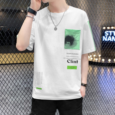 夏季新款男短袖T恤圆领印花韩版潮牌男装上衣休闲宽松半袖男