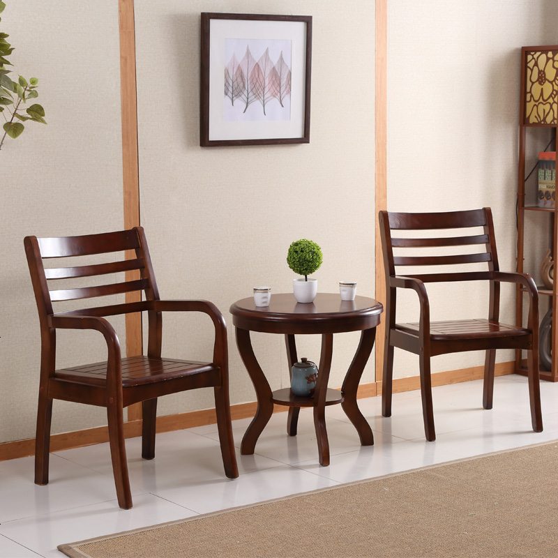 实木阳台小茶几三件套休闲家用客厅沙发中式小户型简约圆形小桌子