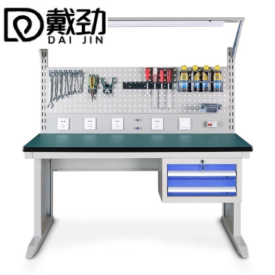 戴劲防静电工作台车间流水线操作台带灯工具台1.8长620挂板+抽屉+套餐