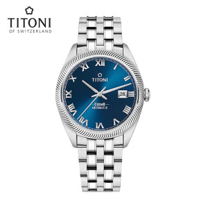 Titoni/梅花手表男机械表瑞士手表罗马数字日历蓝色宇宙系列878S-658 878S-658