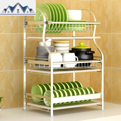 厨房置物架304不锈钢放碗架沥水架3层晾碗筷碟碗柜盘子收纳盒用品 三维工匠