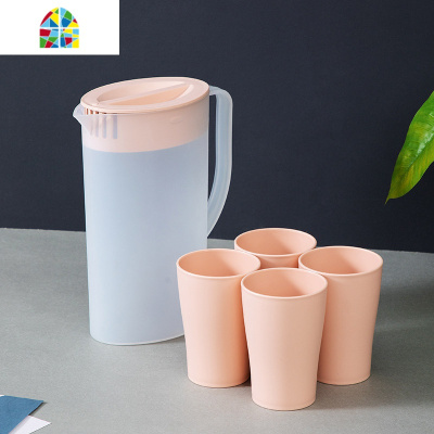 塑料冷水壶凉水杯可高温壶家用开水杯北欧套装创意可爱凉茶大水壶 FENGHOU 加厚大号水壶+4个杯+沥水托盘(白色凉水壶