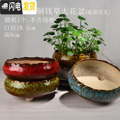 三维工匠陶瓷花盆多肉绿萝吊兰盆栽 家用阳台室内创意 窑变三足铜钱草花盆-随机1个 中等花盆容器