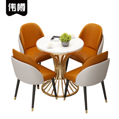 伟樽洽谈桌椅岩板圆桌80*80*75cm+椅子*4套