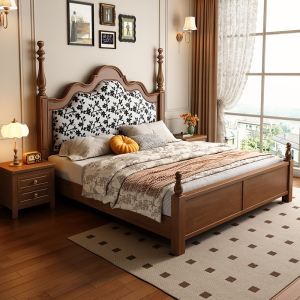 法式复古实木床美式民宿中古风简约高箱储物1.8m双人主卧软靠大床