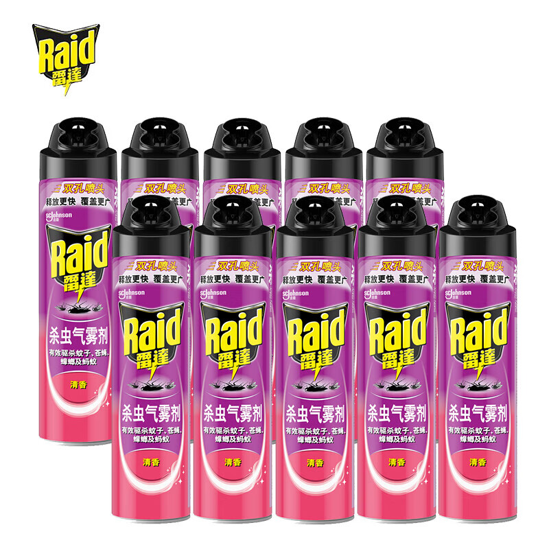 雷达(Raid)杀虫剂喷雾[杀虫气雾剂600ml*10瓶]清香型 灭蚊杀蟑喷雾灭蟑螂