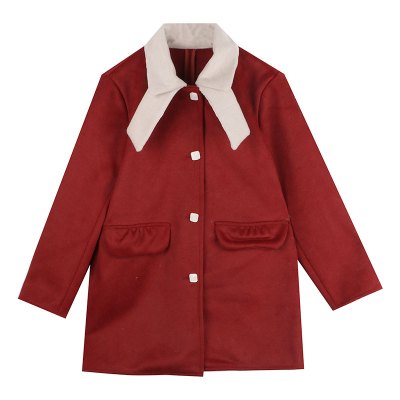 FISHBASKET楚楚娃娃领毛呢大衣女冬荃毛赫本风小个子中长款红色双面呢外套毛呢外套