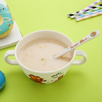 卡通竹纤维儿童餐具宝宝汤碗吃饭双耳碗婴幼儿园带手柄防烫辅食碗勺子套装幼儿园宝宝用碗