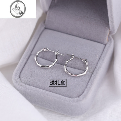 JiMi925银银耳扣耳环高级轻奢小众设计耳圈耳扣耳钉圆圈不规则液态ins