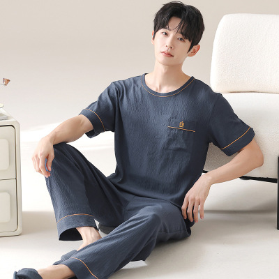 2026新款云朵棉睡衣男夏款短袖长裤薄款青少年大码套头家居服_1