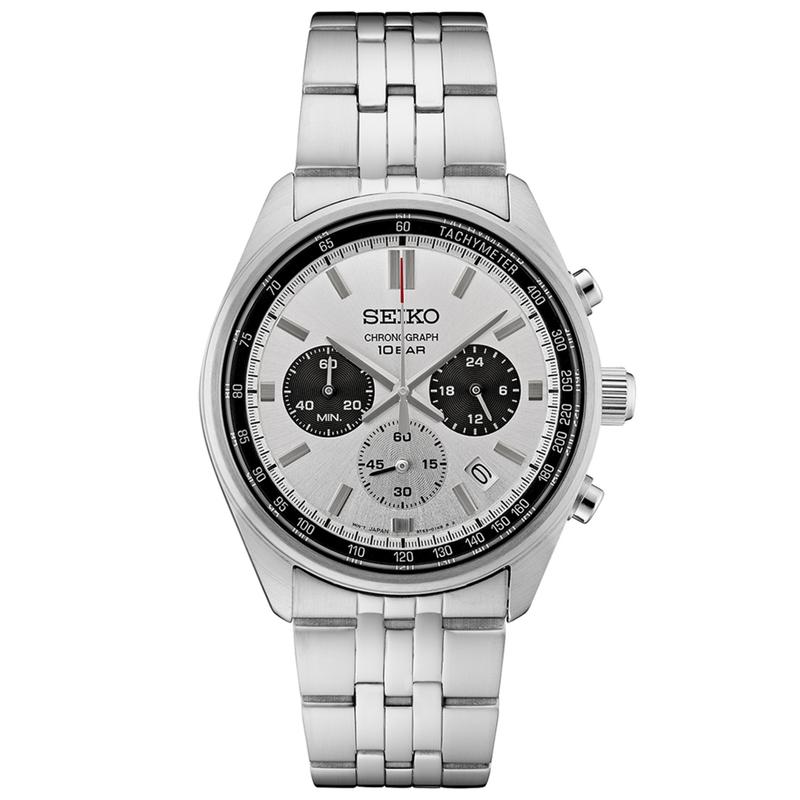 SEIKO 男表 Essentials三眼计时圆盘钢带商务运动石英表 七夕情人节礼物