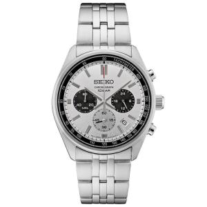 SEIKO 男表 Essentials三眼计时圆盘钢带商务运动石英表 七夕情人节礼物