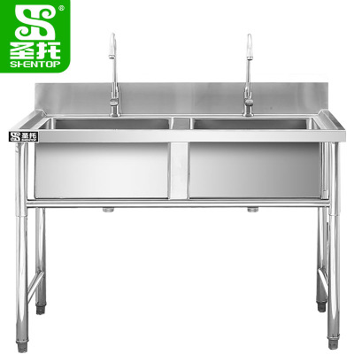 圣托(Shentop)双星水池 不锈钢双槽洗菜盆带水龙头 厨房洗碗池商用 DJB03