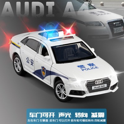 JK1/32奥迪A4六开合金车模转向避震声光金属汽车模型玩具公安警车